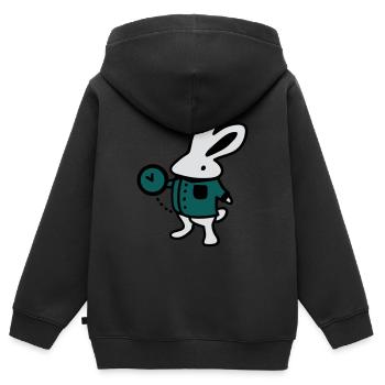 Lapin + Horloge - Sweat Premium à capuche zippé enfant bio - noir - Dos - AI Model Kid Male (0cm)