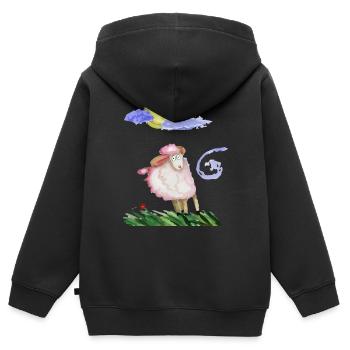 Schaf im Wind - Kinder Premium Organic Zip Hoodie - Schwarz - Hinten - AI Model Kid Male (0cm)