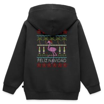 Flamingo - Sweat Premium à capuche zippé enfant bio - noir - Dos - AI Model Kid Male (0cm)