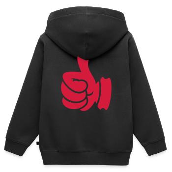 Pouces vers le haut / thumbs up (1c) - Sweat Premium à capuche zippé enfant bio - noir - Dos - AI Model Kid Male (0cm)