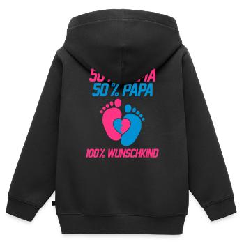 50 Prozent Mama 50 Prozent Papa - Kinder Premium Organic Zip Hoodie - Schwarz - Hinten - AI Model Kid Male (0cm)