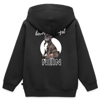 bevor Du fragst NEIN weiß - Kinder Premium Organic Zip Hoodie - Schwarz - Hinten - AI Model Kid Male (0cm)