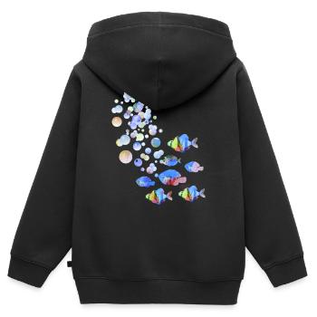 Tropische Fische, Fische, bunt, schwarm - Kinder Premium Organic Zip Hoodie - Schwarz - Hinten - AI Model Kid Male (0cm)