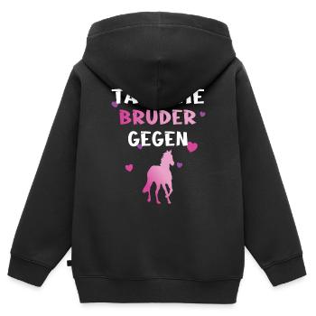Tausche Bruder gegen Pferd - Kinder Premium Organic Zip Hoodie - Schwarz - Hinten - AI Model Kid Male (0cm)