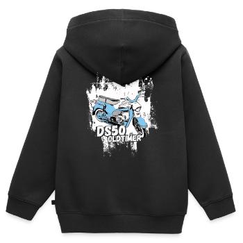 DS50 / conducteur d'hirondelle / Ostalgie / cyclomoteur oldtimer - Sweat Premium à capuche zippé enfant bio - noir - Dos - AI Model Kid Male (0cm)