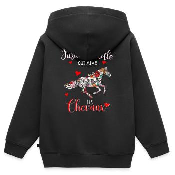 Cheval cheval cheval cheval - Sweat Premium à capuche zippé enfant bio - noir - Dos - AI Model Kid Male (0cm)