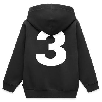 Zahl 3 Tshirt - Kinder Premium Organic Zip Hoodie - Schwarz - Hinten - AI Model Kid Male (0cm)