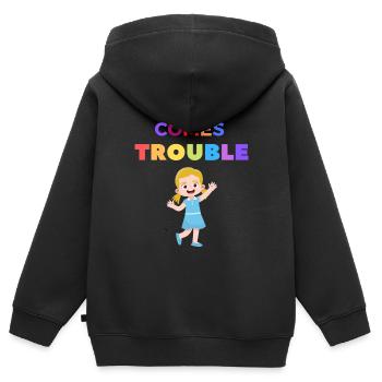 Here comes Trouble girl mit lustigem Mädchen - Kinder Premium Organic Zip Hoodie - Schwarz - Hinten - AI Model Kid Male (0cm)