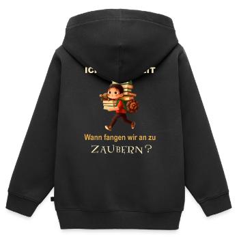Lasst den Kleinen ihre Phantasie - Kinder Premium Organic Zip Hoodie - Schwarz - Hinten - AI Model Kid Male (0cm)