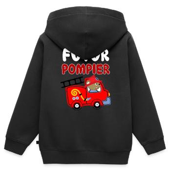 Mon Bébé Pompier Cadeau Enfant Garçon - Sweat Premium à capuche zippé enfant bio - noir - Dos - AI Model Kid Male (0cm)
