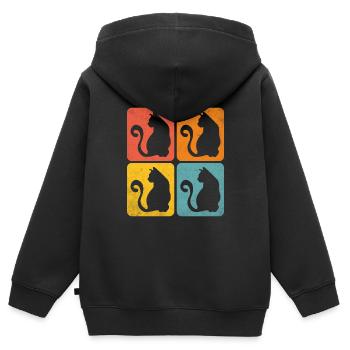 chat retro color shapes - Sweat Premium à capuche zippé enfant bio - noir - Dos - AI Model Kid Male (0cm)