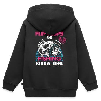 Ich bin ein Flip Flop und Fischer Mädchen - Kinder Premium Organic Zip Hoodie - Schwarz - Hinten - AI Model Kid Male (0cm)