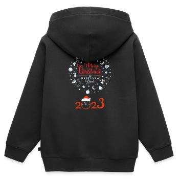 Merry Christmas and happy New Year 2023 - Sweat Premium à capuche zippé enfant bio - noir - Dos - AI Model Kid Male (0cm)