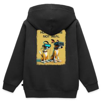 Les humas ne sont pas réels - Sweat Premium à capuche zippé enfant bio - noir - Dos - AI Model Kid Male (0cm)