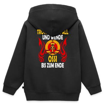 Trotz Mauerfall und Wende Ossi bis zum Ende - Kinder Premium Organic Zip Hoodie - Schwarz - Hinten - AI Model Kid Male (0cm)