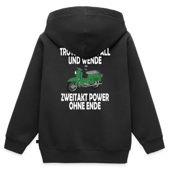 Trotz Mauerfall und Wende Zweitakt Power ohne Ende - Kinder Premium Organic Zip Hoodie - Schwarz - Hinten - AI Model Kid Male (0cm)