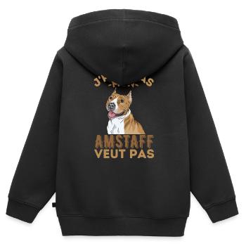 Staffordshire Terrier American - Sweat Premium à capuche zippé enfant bio - noir - Dos - AI Model Kid Male (0cm)