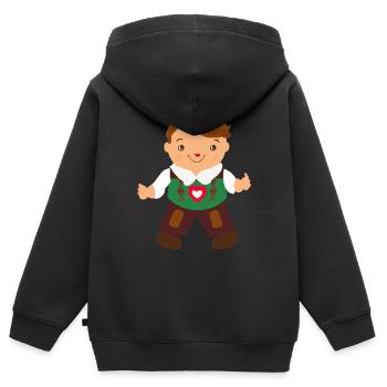 Mignon petit garçon à lederhosen - Sweat Premium à capuche zippé enfant bio - noir - Dos - AI Model Kid Male (0cm)