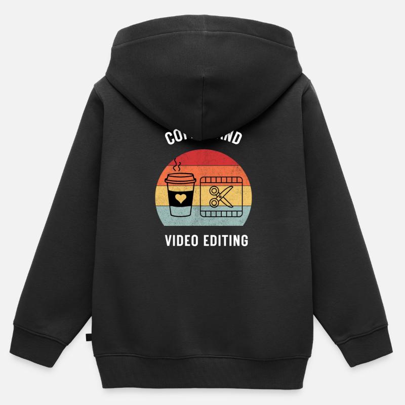 Kaffe og videoredigering | Video Cutter - Premium børne zip-hættetrøje økologisk - sort