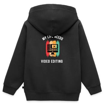 Cadeau pour l’éditeur et le montage vidéo - Sweat Premium à capuche zippé enfant bio - noir - Dos - AI Model Kid Male (0cm)