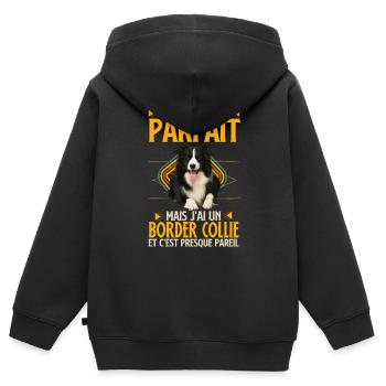 Humour border collie 4 - Sweat Premium à capuche zippé enfant bio - noir - Dos - AI Model Kid Male (0cm)