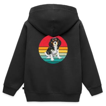 Cavalier King Charles Retro Chien - Sweat Premium à capuche zippé enfant bio - noir - Dos - AI Model Kid Male (0cm)
