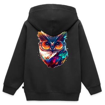 Bunte Schleiereule nachtaktiver Vogel mit Brille - Kinder Premium Organic Zip Hoodie - Schwarz - Hinten - AI Model Kid Male (0cm)