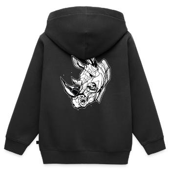 Nashorn // Ilustration // Dickhäuter - Kinder Premium Organic Zip Hoodie - Schwarz - Hinten - AI Model Kid Male (0cm)