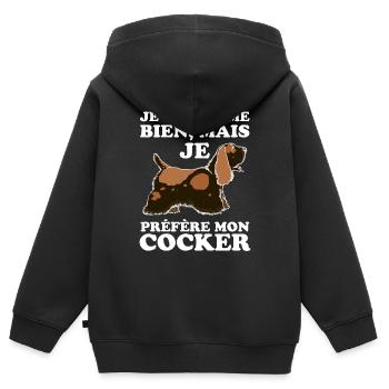 je préfère mon cocker 2 - Sweat Premium à capuche zippé enfant bio - noir - Dos - AI Model Kid Male (0cm)