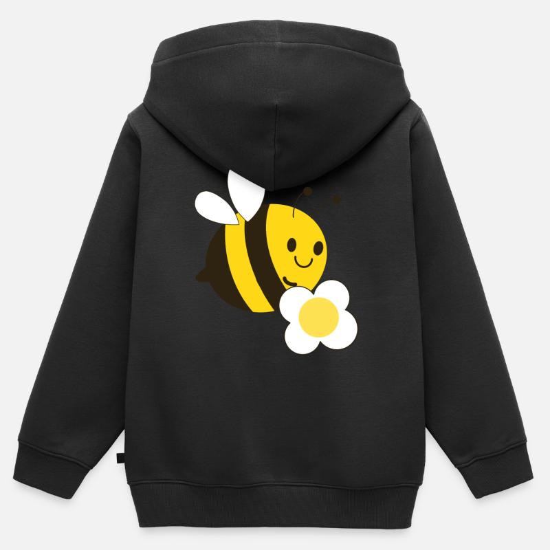 Abeille avec fleur - Sweat Premium à capuche zippé enfant bio - noir