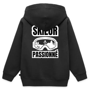 skieur passionné - Sweat Premium à capuche zippé enfant bio - noir - Dos - AI Model Kid Male (0cm)
