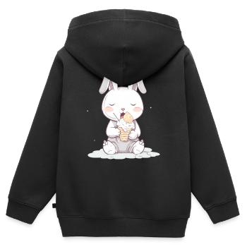 Gâterie estivale : Lapin avec crème glacée - Sweat Premium à capuche zippé enfant bio - noir - Dos - AI Model Kid Male (0cm)