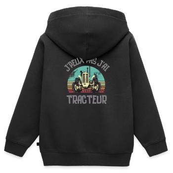 Fermier fermière tracteur - Sweat Premium à capuche zippé enfant bio - noir - Dos - AI Model Kid Male (0cm)