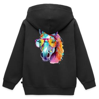 Mana, die bebrillte Stute - Kinder Premium Organic Zip Hoodie - Schwarz - Hinten - AI Model Kid Male (0cm)
