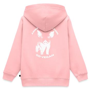 Animal Liberation Go vegan - Kinder Premium Organic Zip Hoodie - Rosa - Hinten - AI Model Kid Female (0cm)