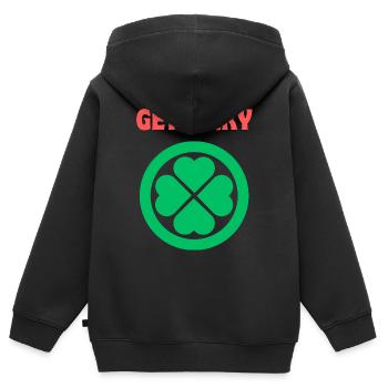 Holen Sie sich Glück/Klee - Kinder Premium Organic Zip Hoodie - Schwarz - Hinten - AI Model Kid Male (0cm)