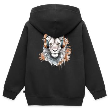 Heko le lion audiophile - Sweat Premium à capuche zippé enfant bio - noir - Dos - AI Model Kid Male (0cm)