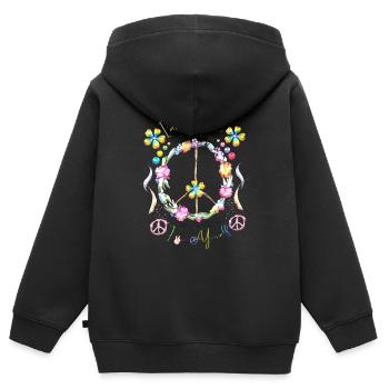 Hippie soul groovy Heure d’été Bonnes vibrations 70s 80s - Sweat Premium à capuche zippé enfant bio - noir - Dos - AI Model Kid Male (0cm)