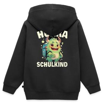 Monstre d’inscription scolaire Hourra d’écolier avec dossier scolaire - Sweat Premium à capuche zippé enfant bio - noir - Dos - AI Model Kid Male (0cm)