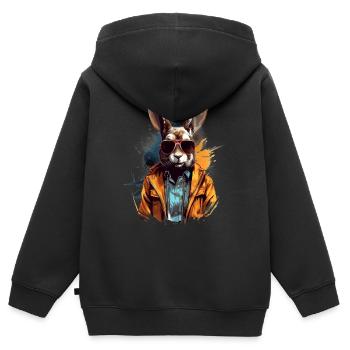 Videur de ville lapin fantôme | Amoureux des lapins - Sweat Premium à capuche zippé enfant bio - noir - Dos - AI Model Kid Male (0cm)