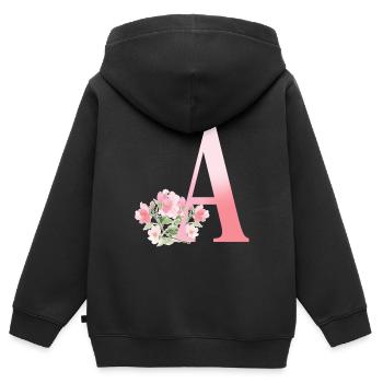 Buchstabe A mit Blumen - Kinder Premium Organic Zip Hoodie - Schwarz - Hinten - AI Model Kid Male (0cm)