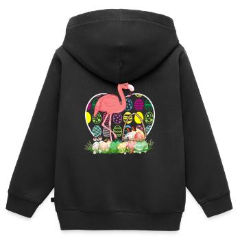 Flamingo Ostereier Lustige Ostereier Jäger - Kinder Premium Organic Zip Hoodie - Schwarz - Hinten - AI Model Kid Male (0cm)