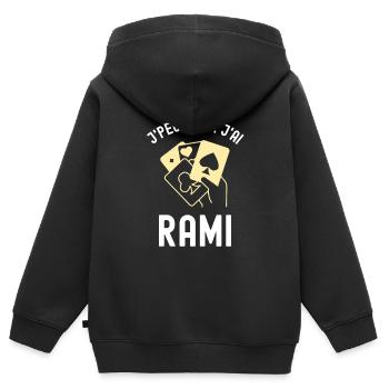 Jeu de cartes rami - Sweat Premium à capuche zippé enfant bio - noir - Dos - AI Model Kid Male (0cm)