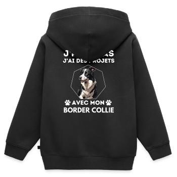 chien doux border collie 3 - Sweat Premium à capuche zippé enfant bio - noir - Dos - AI Model Kid Male (0cm)