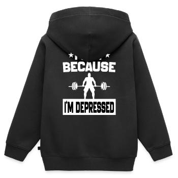 Ich hebe, weil ich depressiv bin Lustige Workout-Witze - Kinder Premium Organic Zip Hoodie - Schwarz - Hinten - AI Model Kid Male (0cm)