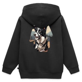 Border Collie Hund - Kinder Premium Organic Zip Hoodie - Schwarz - Hinten - AI Model Kid Male (0cm)