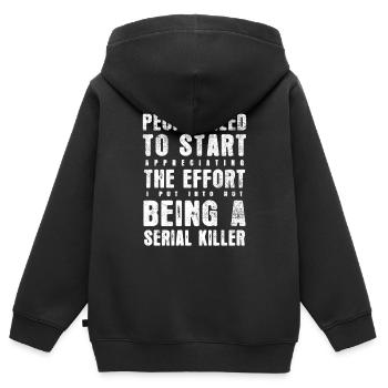TUEUR EN SÉRIE - Sweat Premium à capuche zippé enfant bio - noir - Dos - AI Model Kid Male (0cm)