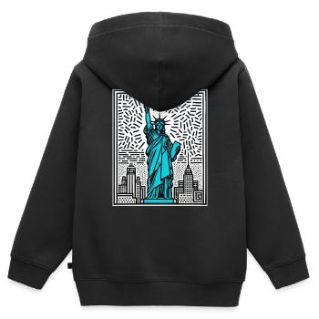 Statue de la LibertéNew York - Sweat Premium à capuche zippé enfant bio - noir - Dos - AI Model Kid Male (0cm)
