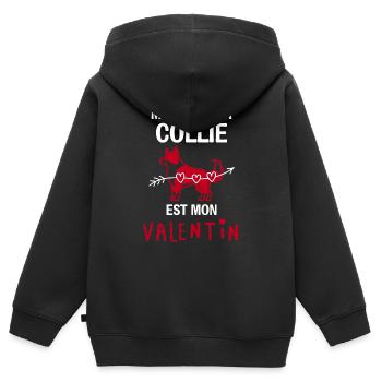 Mon Border collie est mon valentin 2 - Sweat Premium à capuche zippé enfant bio - noir - Dos - AI Model Kid Male (0cm)