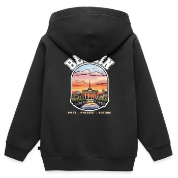 Berlin - Passé, Présent, Futur - Sweat Premium à capuche zippé enfant bio - noir - Dos - AI Model Kid Male (0cm)